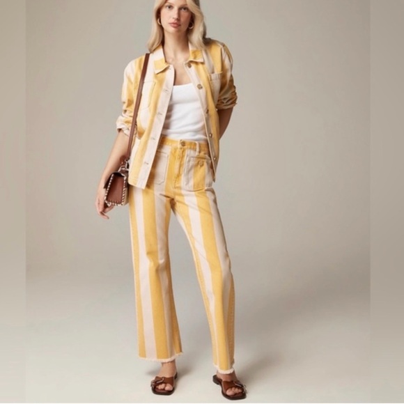 J. Crew Pants - J. Crew Yellow and White Striped Straight Leg Pants